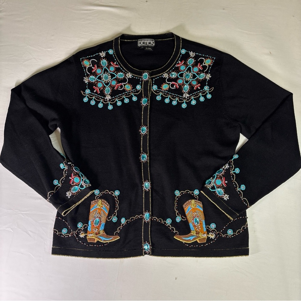 Berek Western Theme Woman XL Button Down Cardigan Sweater Multi Color Pre-Owned